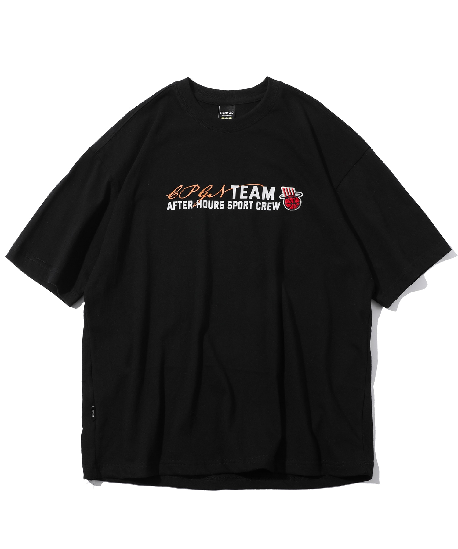 CPGN STUDIO (20カウント) バスケットボール刺繍入りショートスリーブTシャツブラック