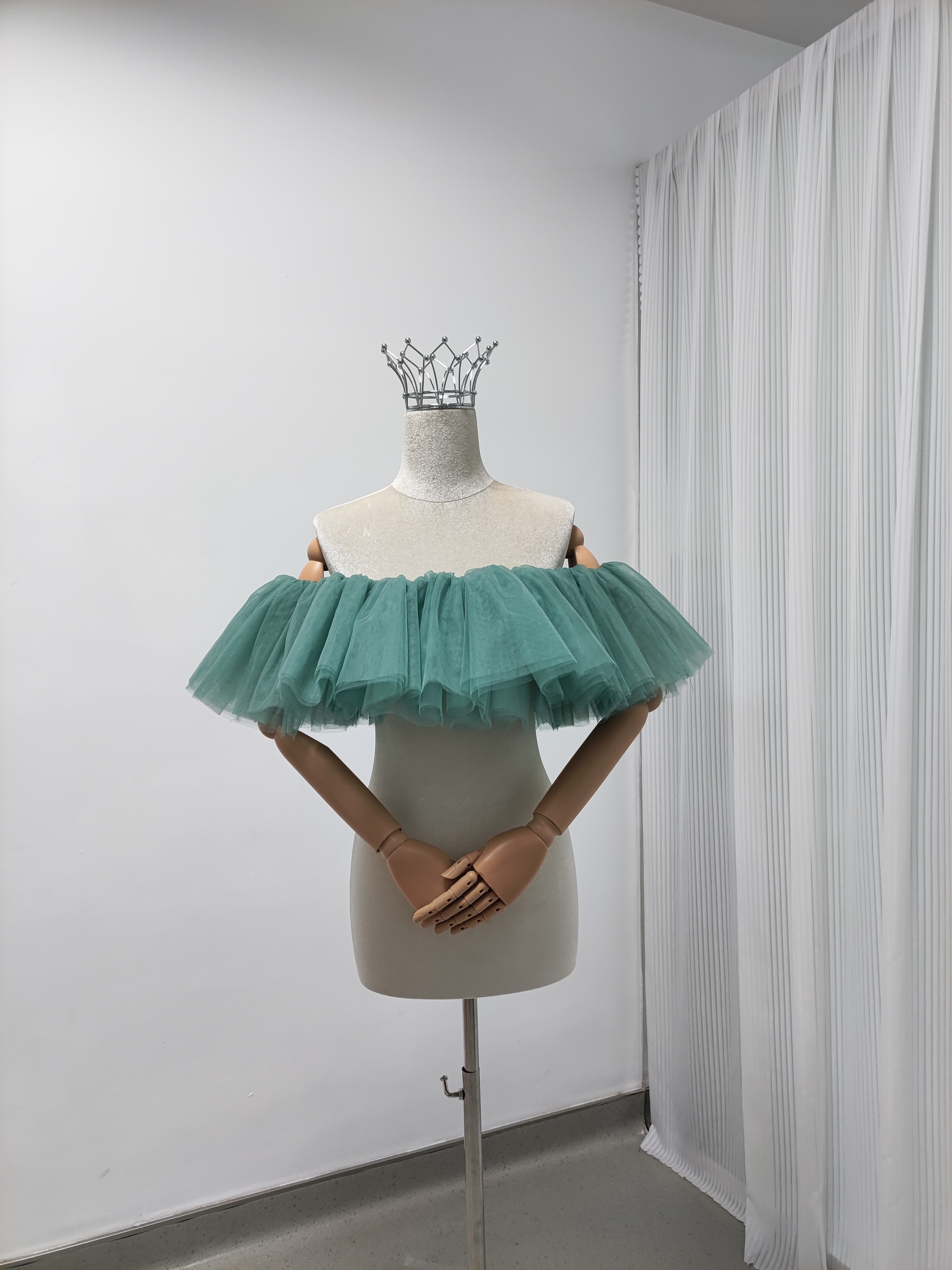 取り外しオフショルダー ブルーグリーン ストレッチ 色直し 花嫁/ウェディングドレス エレガント