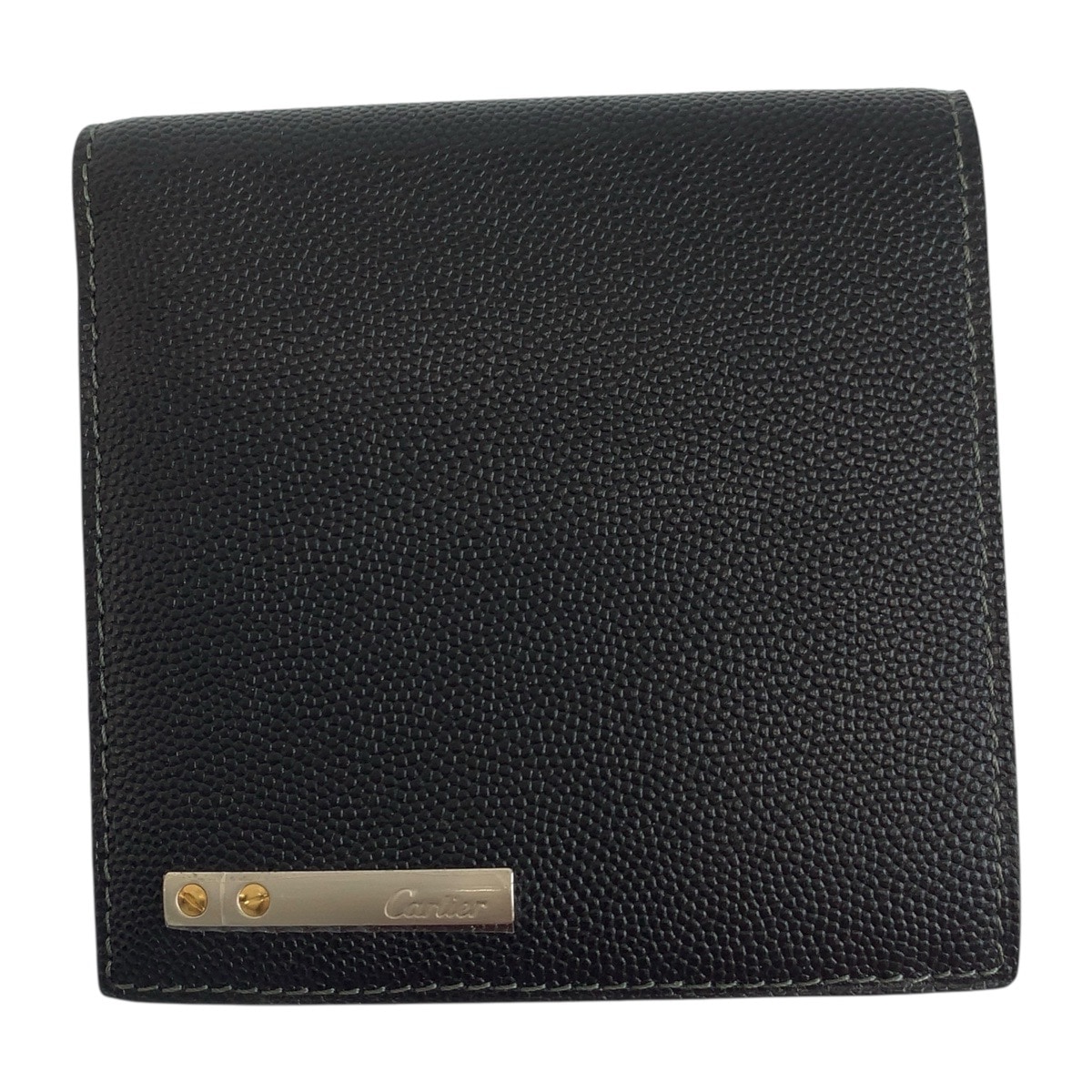 美品 サントス ブラック 黒 シルバー金具 レザー 折り財布 コンパクトウォレット メンズ 500020