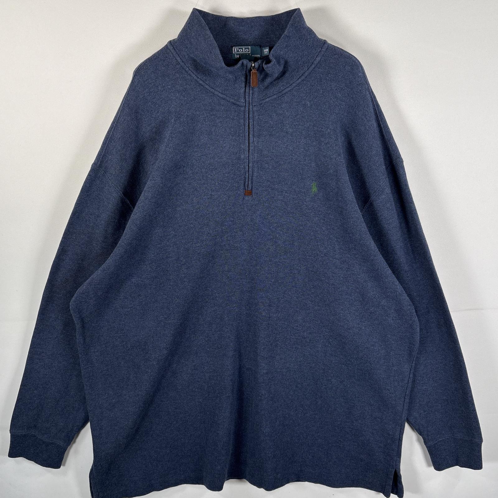 古着 90s/90年代 ポロバイラルフローレン Polo by Ralph Lauren コットンニット 大きいサイズ ハーフジップ 3XB ネイビー メンズ