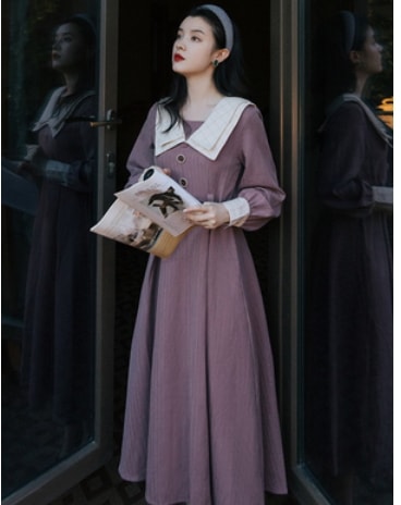 クラシック長袖ロングワンピース ワンピース ロング丈 袖あり 綿 クラシック 爽やか 大人スタイル 大人可愛い きれいめ シンプル カジュアル 大人 上品 おしゃれ かっこいい レトロ アジアン