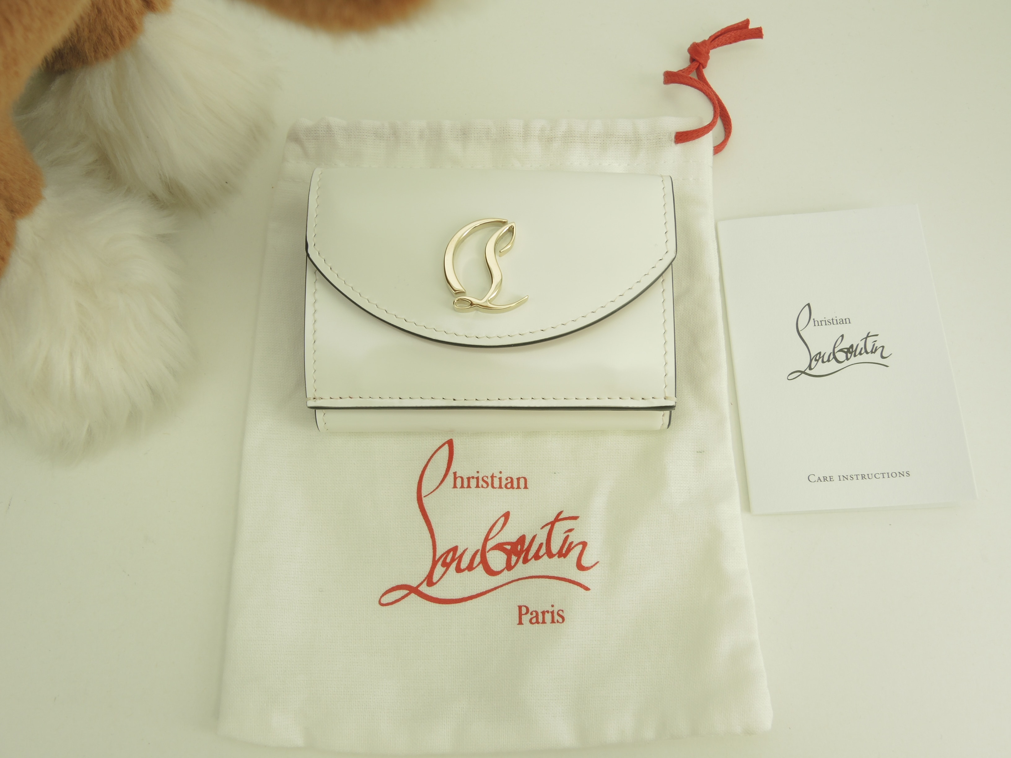 3折ミニ財布 Loubi54 パテントレザー白 コンパクトウォレット 未使用@ 2