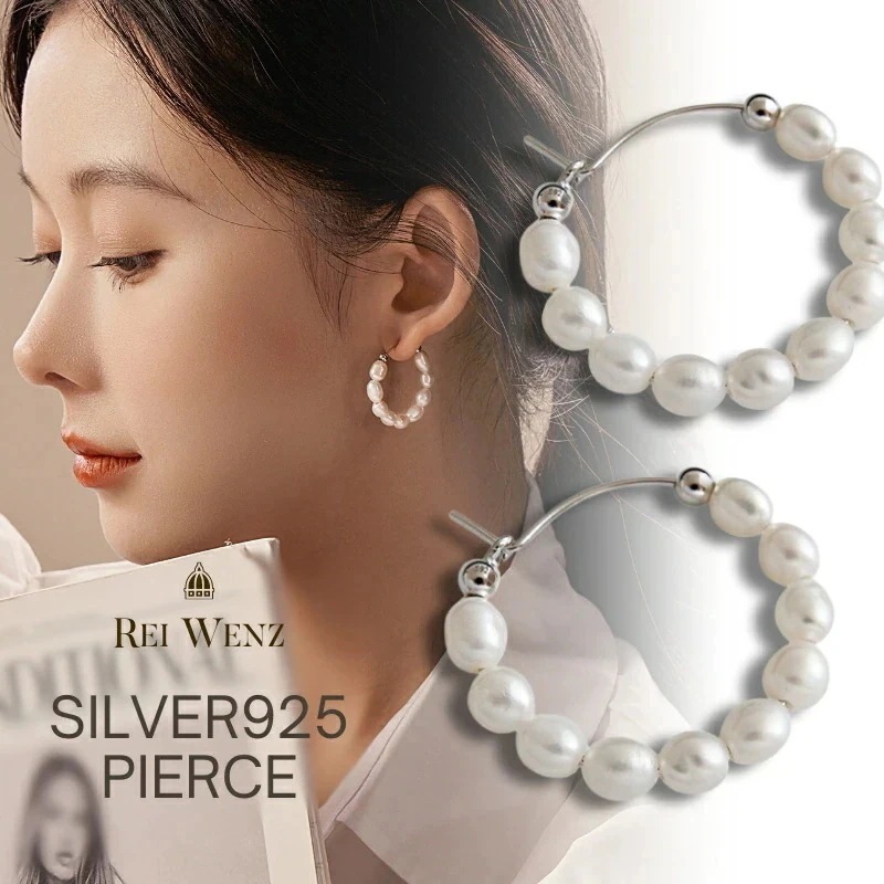 ピアス 金属アレルギー フープ パール キャッチレス ニュアンス フープ シルバー S925 K18 フープ シンプル おしゃれ レディース ブランド プレゼン