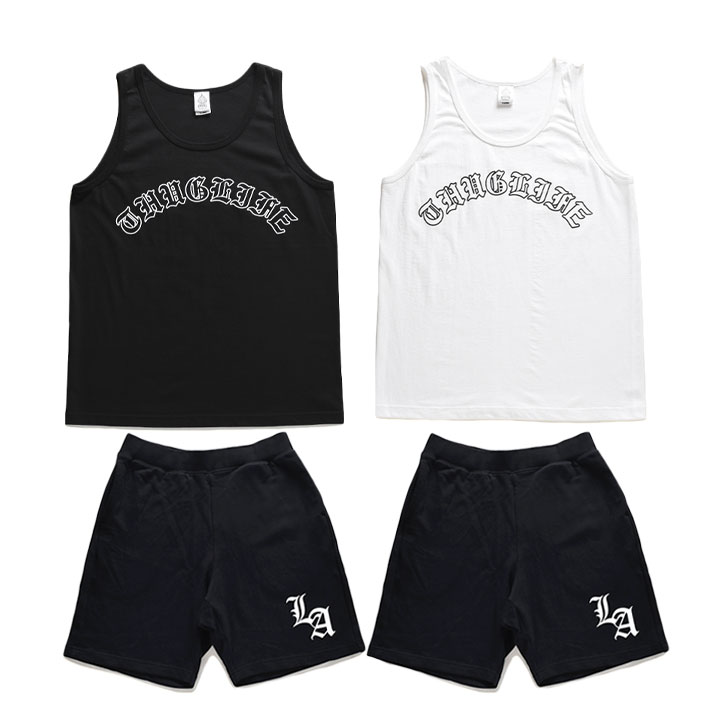 ACE FLAG 上下セット ブランド ノースリーブ Tシャツ タンクトップ ハーフパンツ メンズ 春夏用 黒 白 大きいサイズ エースフラッグ セットアップ