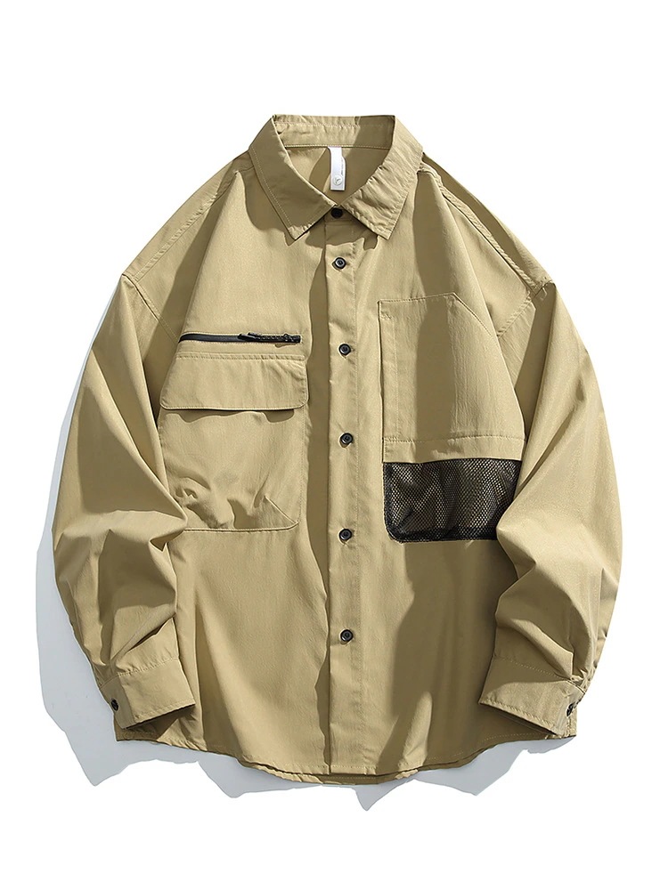 ブラウス メンズ 長袖 韓国 春と秋の新潮機能風アウトドアシャツメンズ長袖カジュアルメンズシャツ メンズファッション オフィス シャツ