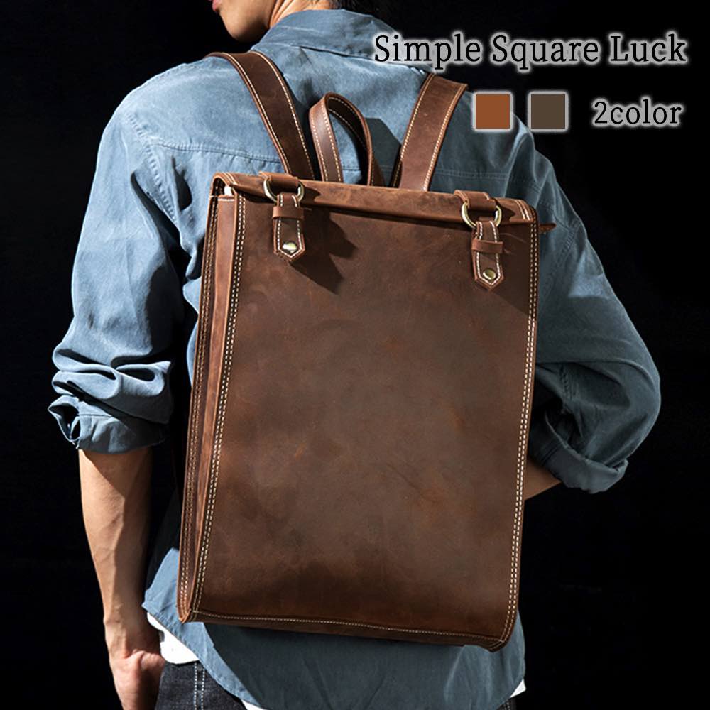 リュック メンズ シンプルスクエアリュック PC アウトドア 冬 スポーツ レザー おしゃれ パソコン リュックサック 小さめ 革 大学生 ビジネス 春 ビジネスバッグ 通勤 撥水 本革 軽量 カジュ