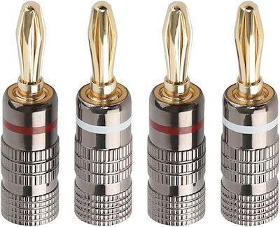 他サイト： バナナプラグ 赤＋白セット ソルダーレス 24k金メッキ 簡単取り付け ダブルネジ固定 12AWG～18AWG対応 オーディオ用 スピーカー/アンプ用(4個（2ペア）)の商品画像