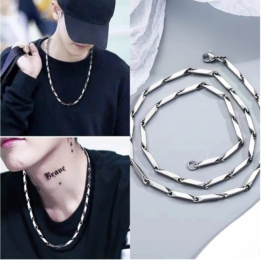 トレンディなメンズチタン鋼カラフルなネックレス強化竹の葉チェーンファッショナブルで多用途なキューバチェーン男性と女性のアクセサリー