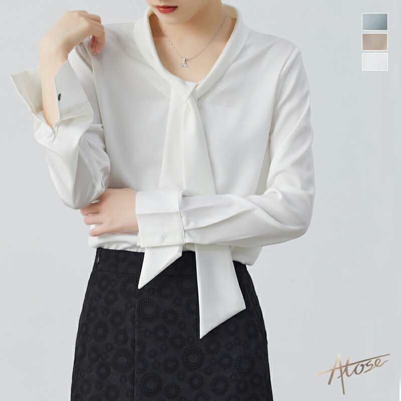 【2点購入で150OFF】【短納期】ブラウス シャツ リボンタイ ワイシャツ レディース サテン生地 ベーシック 高級感 光沢感 着痩せ 透けにくい 大きいサイズ 小さいサイズ 入園式 入学式 卒園式