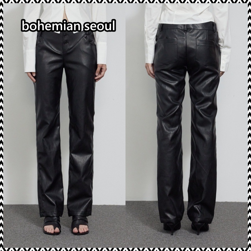 bohemian seoul BUTTON LEATHER STRAIGHT PANTS