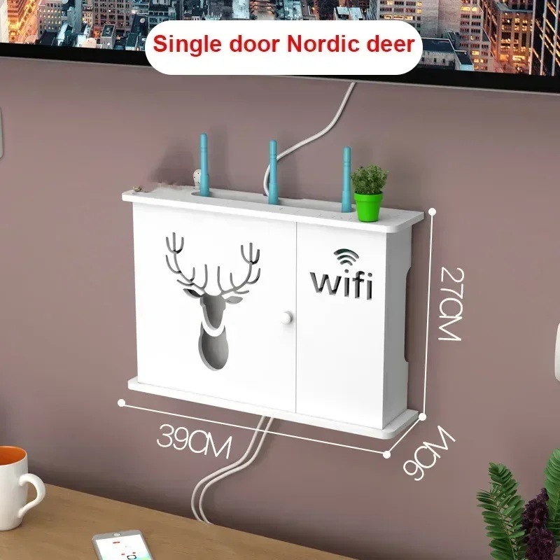壁に取り付けられた収納棚,Wi-Fi付きワイヤレスルーター棚,ダブルレイヤー,リビングルーム用 28-39cm Deer