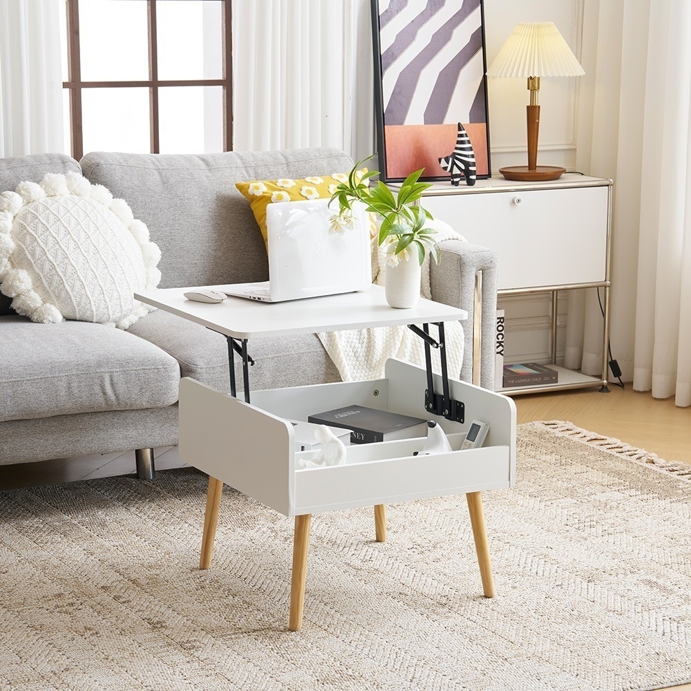 F3【新作登場】センターテーブル 昇降テーブル 収納付き 幅60CM 北欧風 リビングテーブル サイドテーブル モダン コンパクト 組み立て簡単 耐久性抜群【ホワイト】