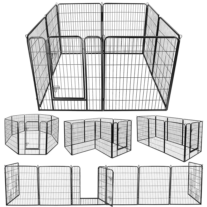 DUDUPET ペットフェンス 大型犬用 中型犬用 ペットケージ パネル8枚 四角ポール 折り畳み式 ペットサークル スチール製 複数連結可能 室内室外兼用 犬小屋 ペット用品 (100*80cm-8