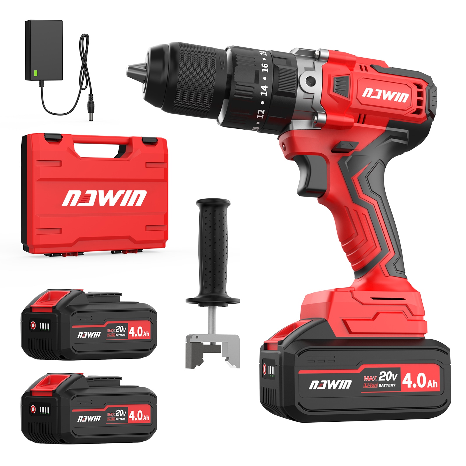 充電式ドリルドライバー 4.0Ah蓄電池2個付 最大トルク95Nm コードレス 電動ドリル 振動