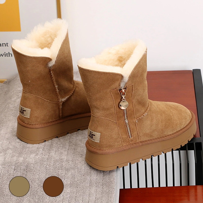 VMT49 韓国 ブーツ 牛革+ウール スノーブーツ ショートブーツ 長靴 ムートンブーツ 厚くて暖かい 本革 裏起毛 ブーツ レディース 冬のブーツ 靴 厚底ブーツ 冬 韓国ファッション シューズ