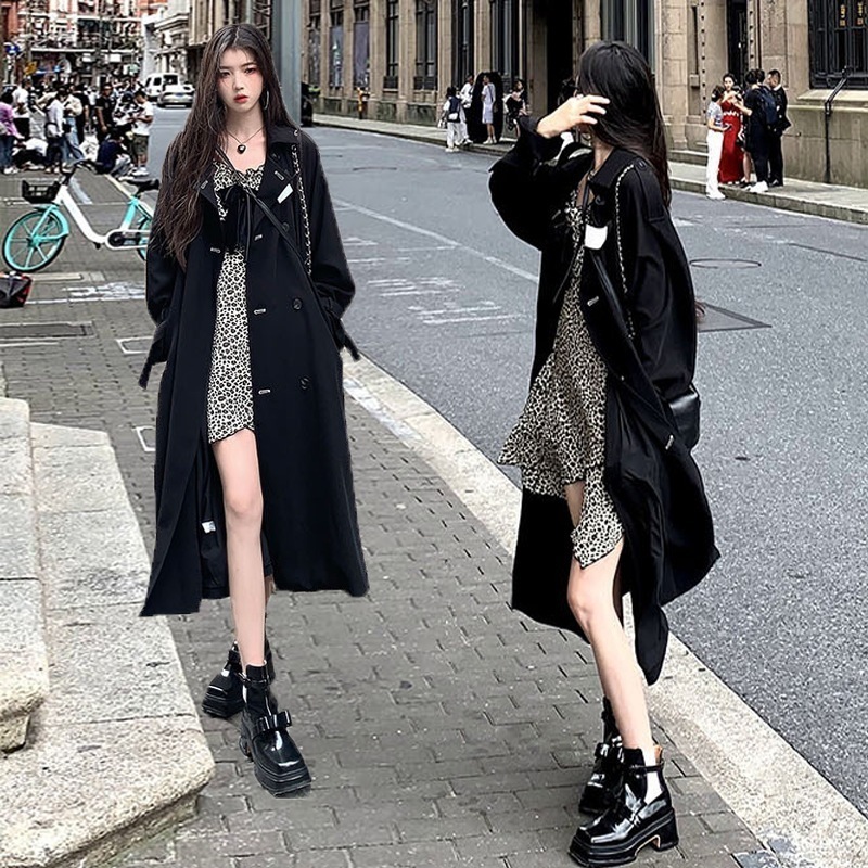 浅川ワイン 同ウインドブレーカー レディース 2023年春秋新作 ダブルブレスト スクエアネック コート スモールミドル丈 トップ10131