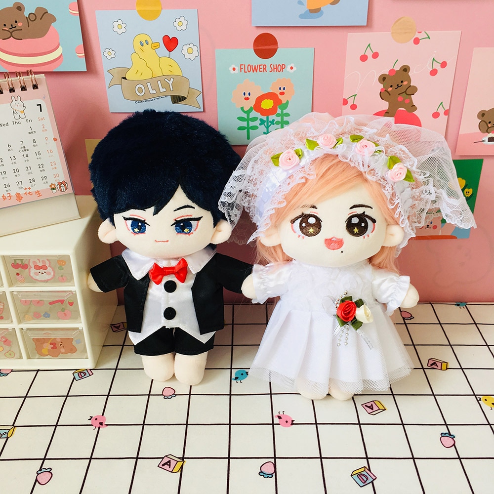 20cm人形服スーツウェディングカップルセット無属性綿花人形ぬいぐるみの服のスカートの衣替え