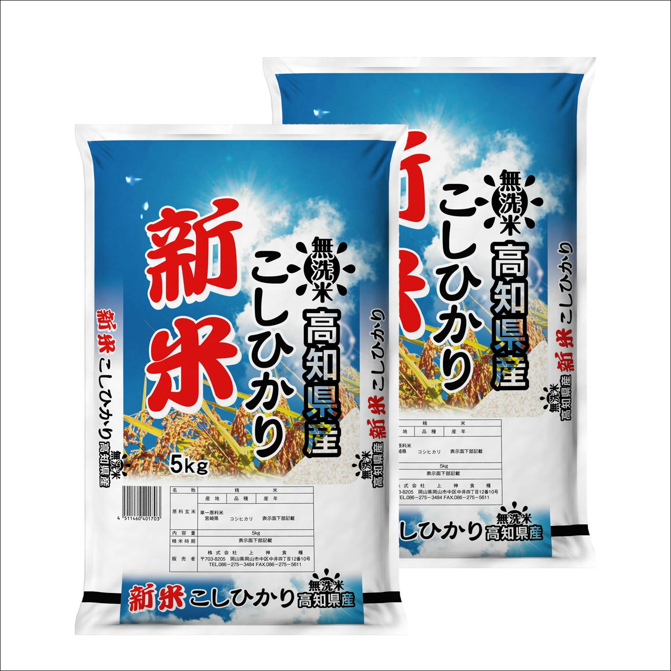 新米　無洗米　令和７年産　高知県産　こしひかり　10kg(5kg2袋)　米　お米　おこめ　白米　精米　【無＿高知こしひかり＿１０ｋｇ】