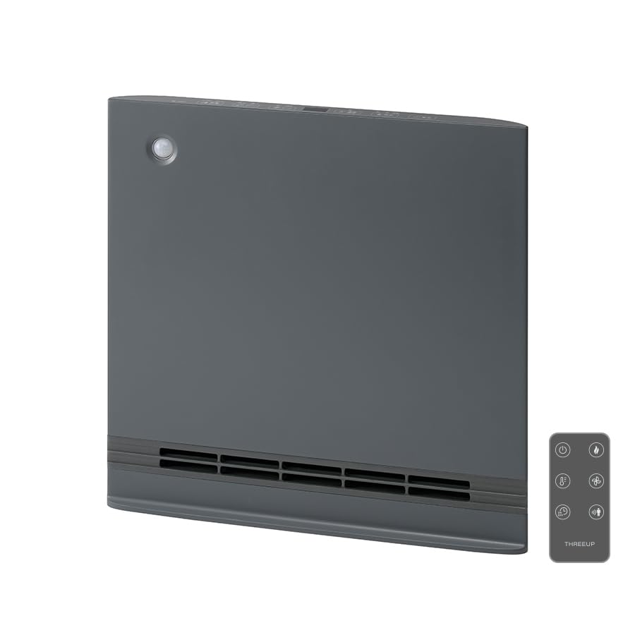スリーアップ 超薄型 パネルセラミックヒーター 節電/室温センサー付 大風量 1200W ワイド温風 温度設定 安全設計 リモコン付 グレー CH-AZ0696GY