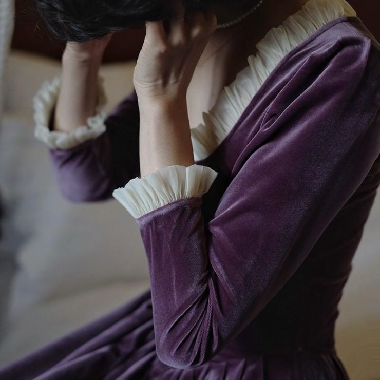 レトロクラシカルベルベットワンピース ワンピース 結婚式 ドレス 結婚式 二次会 入園式 卒業式 大人 上品 入学式 OL レディース ロング丈 長袖 秋 冬