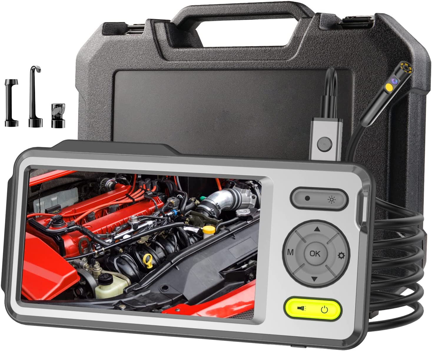 ファイバースコープ 工業用内視鏡 長5m 直径 5mm デュアルレンズ 5インチIPSモニター