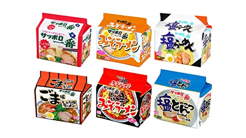 【Amazon.co.jp限定】 サンヨー サッポロ一番 袋ラーメン 全6種食べ比べセット 5食6個 (塩5食1個味噌5食1個醤油5食1個ごま味5食1個塩とんこつ5食1個みそ旨辛