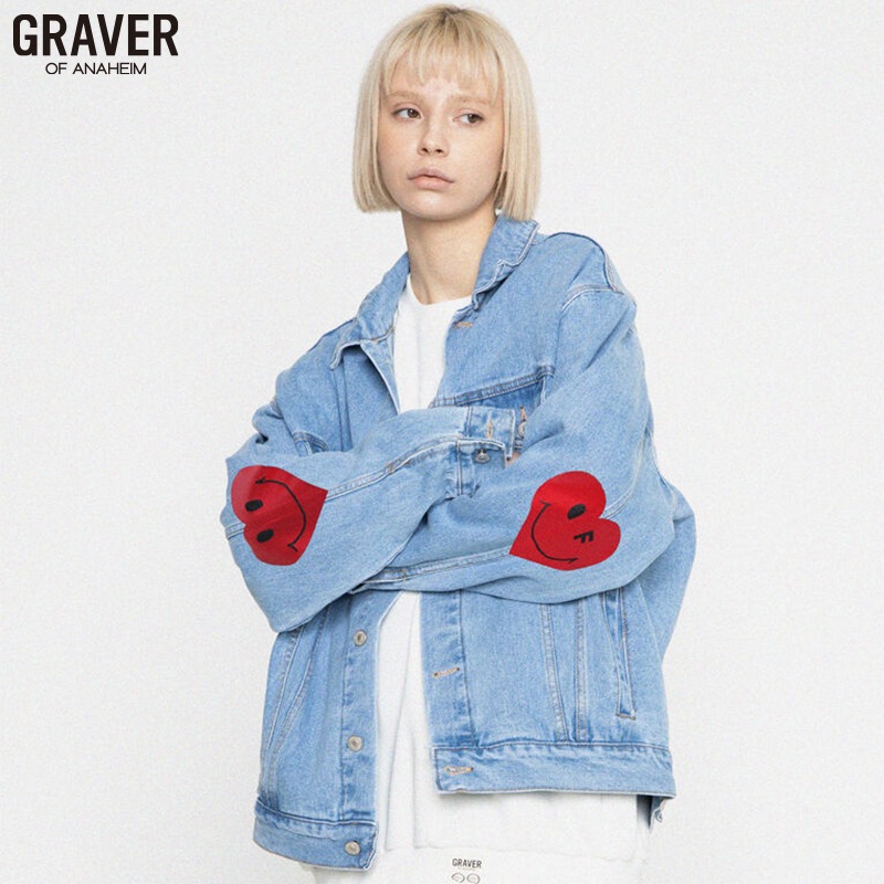 [UNISEX] ELBOW HEARTSMILE DENIM JACKET_LIGHT BLUE
