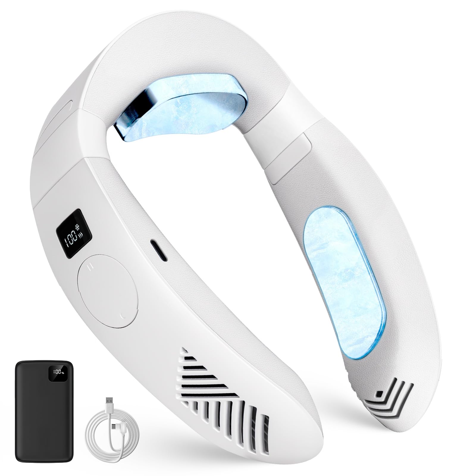 Kemiuu ネッククーラー 首掛け扇風機 冷却プレート ペルチェ【2025新デザイン 瞬間冷却・冷暖両用】静音 軽量 冷感 羽根なし 冷暖各3段階温度調節 内蔵5000mAh 付属10000mAhモ