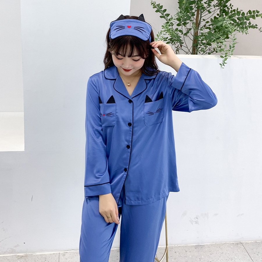 5L 4L マタニティ パジャマ 大きいサイズ レディース ルームウェア セットアップ 韓国 秋冬 部屋着 寝間着 春夏秋冬 かわいい大きいサイズの家居服三点セット刺繍眼帯パジャマさんの大号女装カジュ