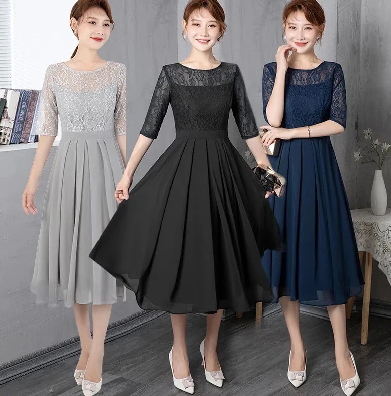 送料無料パーティードレス パーティードレス 結婚式 ワンピース ドレス 二次会 フォーマル 披露宴 膝丈 ひざ下 七分袖 20代30代40代50代 謝恩会 二次会 演奏会 発表会 披露宴 結婚式 司会