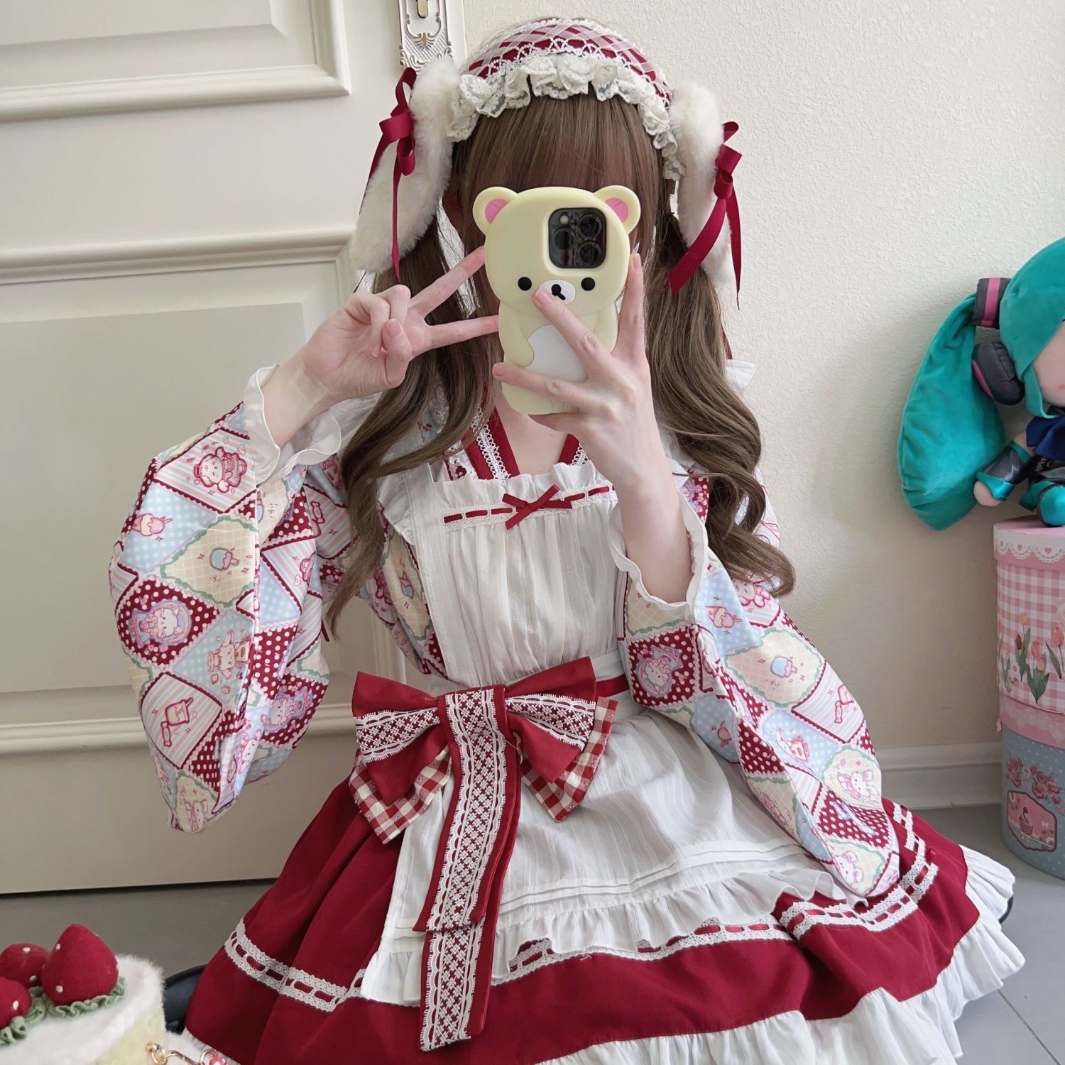 ロリータ 二次元 オリジナルデザインロリータ洋装かわいい和風メイドワンピース4点セットハロウィンクリスマスパーティー仮装30%までに制限