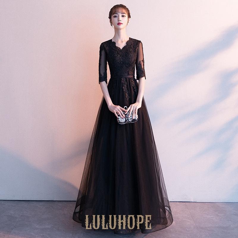 ドレス 大人 ピアノ 発表会 ロングドレス 黒 演奏会 結婚式 母親 ピアノ発表会 袖付き 大きいサイズ レース ミモレ丈 ロング ワンピース ブラック 五分袖 長袖可