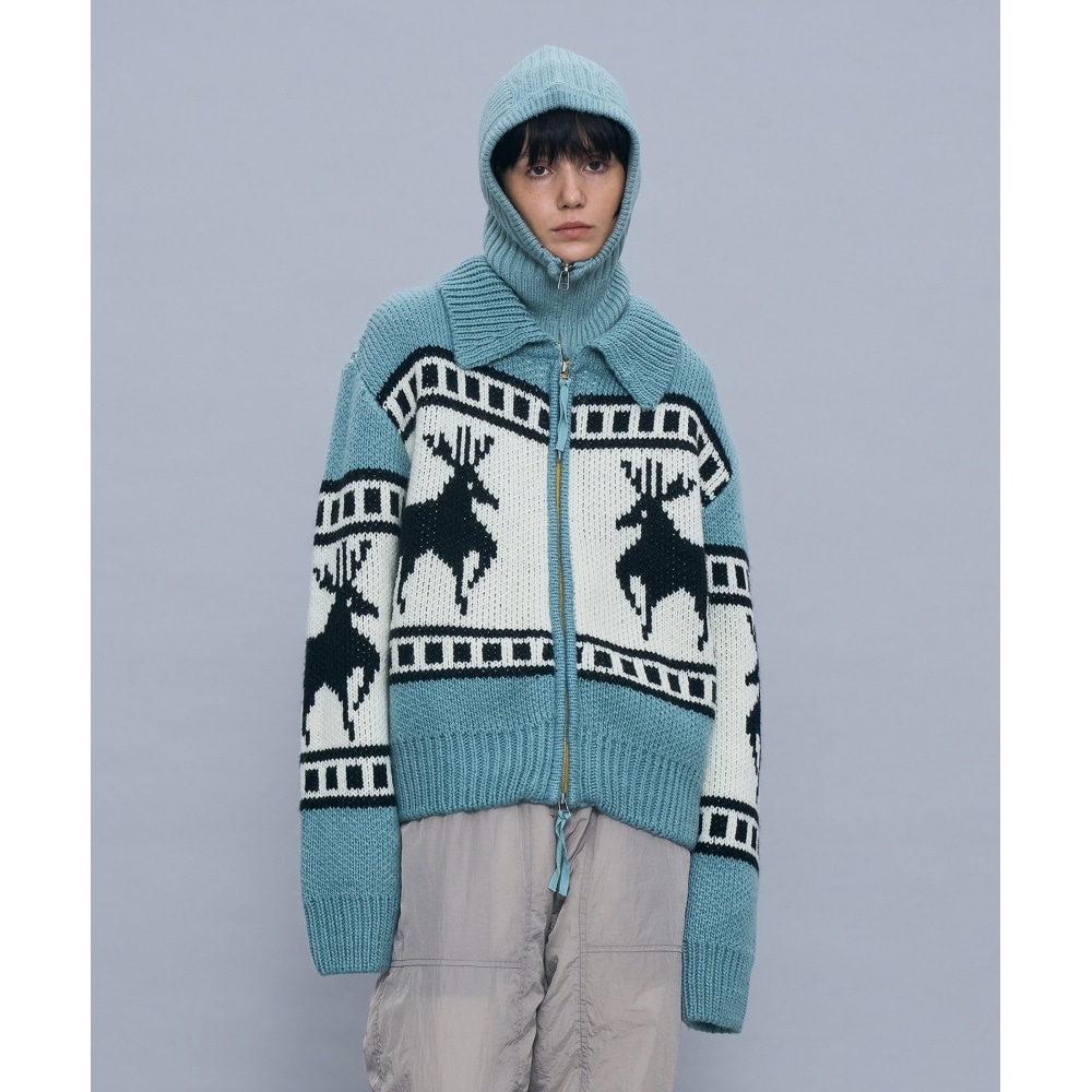 PARTIMENTO 女性用カウチンニットジップアップカーディガン_スカイブルー