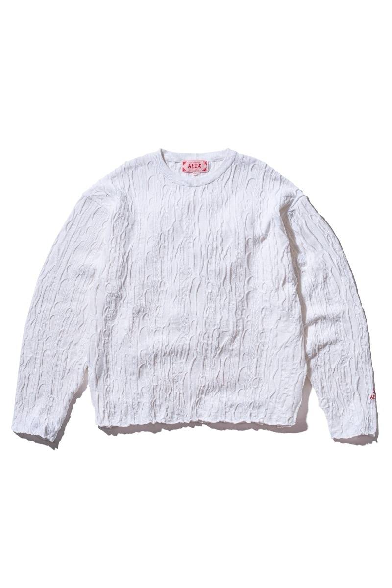 【AECA WHITE】 MULTI TEXTURE ROUND PULLOVER : WHITE