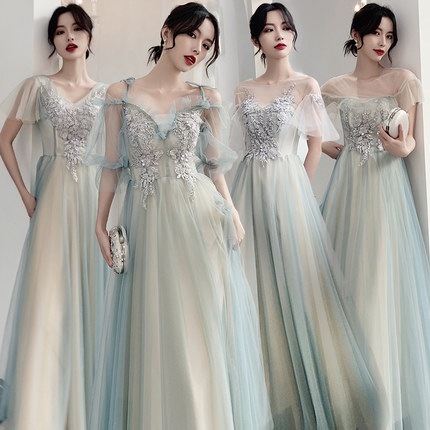 グリーン+シャンパン　4タイプ　ブライズメイド　ドレス　ロングドレス　二次会ドレス パーティードレス　ロング丈　ドレス　フォーマルドレス　マキシ丈　ワンピース二次会演出司会 結婚式お呼ばれ　花嫁　ピア