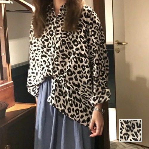 ブラウス シャツ 韓国 ファッション レディース 秋 冬 カジュアル コーデ シンプル 定番 セレカジ 20代 30代 40代 2025 オーバーサイズ サマーガウン レオパード 豹 ヒョウ柄 4,716円