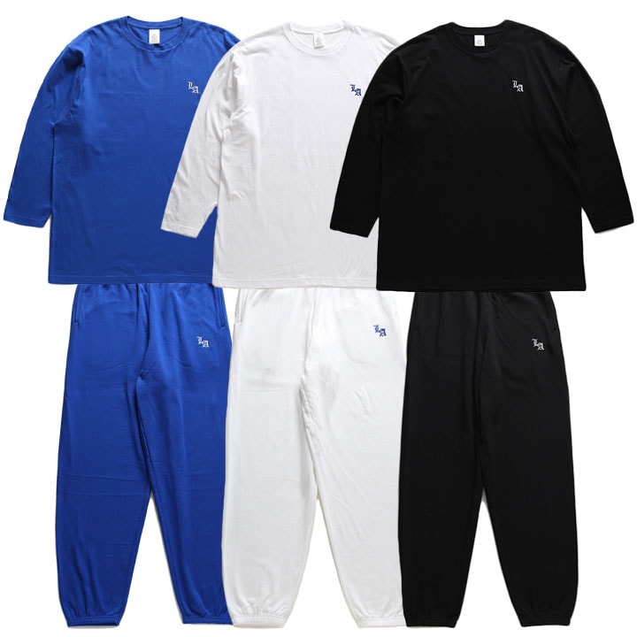 ACE FLAG 上下セット 長袖 ブランド メンズ 青/白/黒 大きいサイズ エースフラッグ セットアップ ロンT 上下 LA エルエー 刺繍 ロサンゼルス