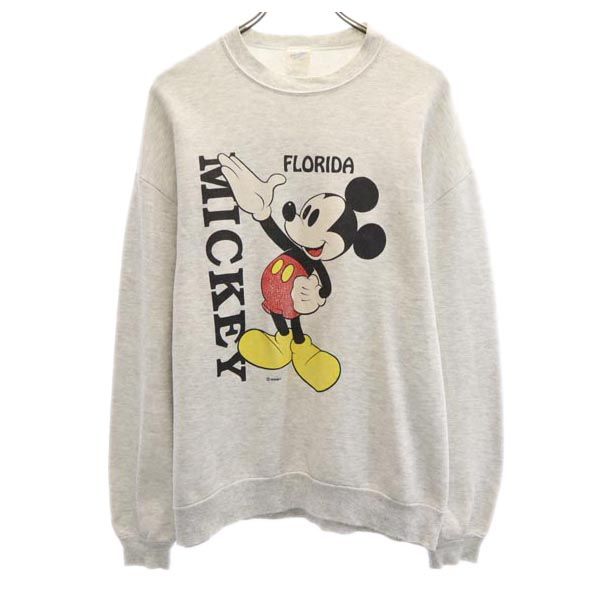 90s オールド USA製 ミッキーマウス 長袖 スウェット トレーナー L グレー Disney ディズニー メンズ
