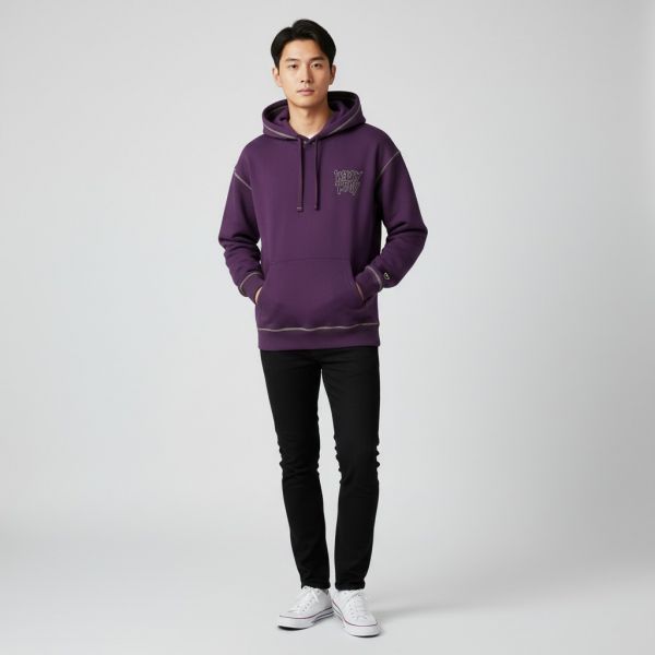 ステッチレタリングフーディ パープル