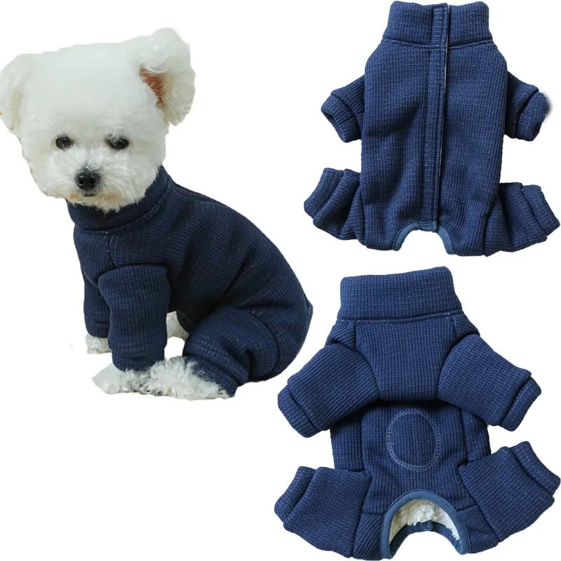 犬のための厚くされたジャンプスーツ腹ペットの服子犬のオーバーオール小さな犬のためのジャケットyorkxs冬のコート