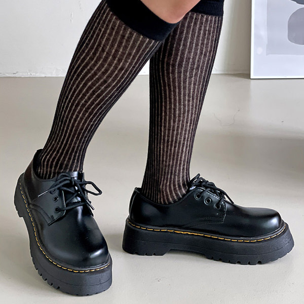 オックスフォードシューズ レースアップ トラックソール レディース ミドルヒール 黒 ブラック おじ靴 革靴 ローファー 歩きやすい カジュアル 靴 婦人靴 韓国