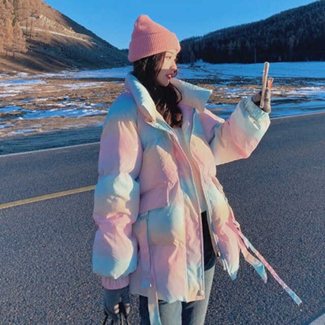 ダウンコート レディース レインボー ダウンジャケット ダウン コットンパッド入りジャケット ジャケット コート アウター 大人可愛い ママコーデ 韓国 オルチャン 人気 トレンド 新作 20代