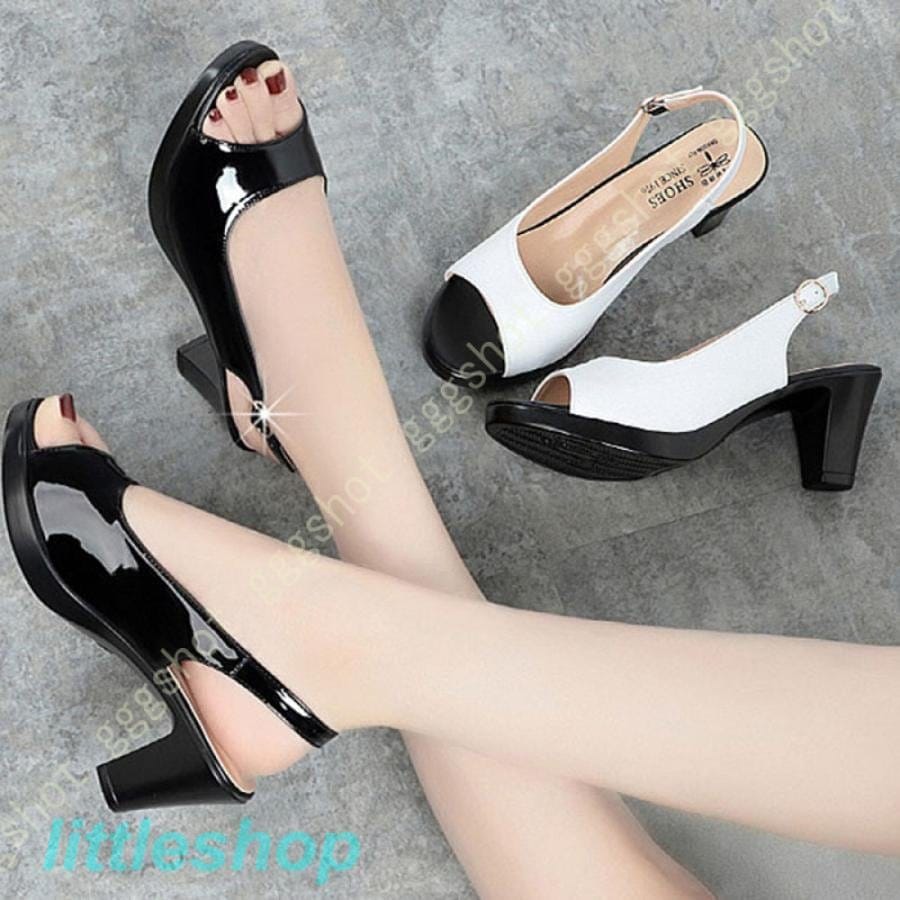【急速出荷!】ヒールパンプス パンプス サンダル レディース バックストラップ ミドルヒール 走れる 疲れない オープントゥ 太ヒール ヒール5cm パンプス 黒 orange