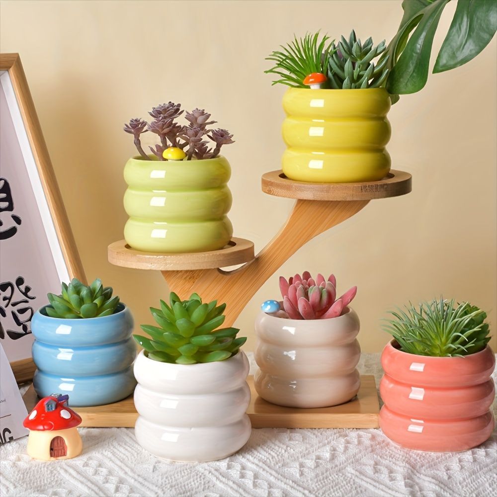 鉢植え 植木鉢 プランター プラントポット フラワーポット ガーデニング セラミック 丸型 ミニポット カラフル 6個セット 屋内 室内 インテリア 庭 玄関 リビング ダイニング 多肉植物 サボテン