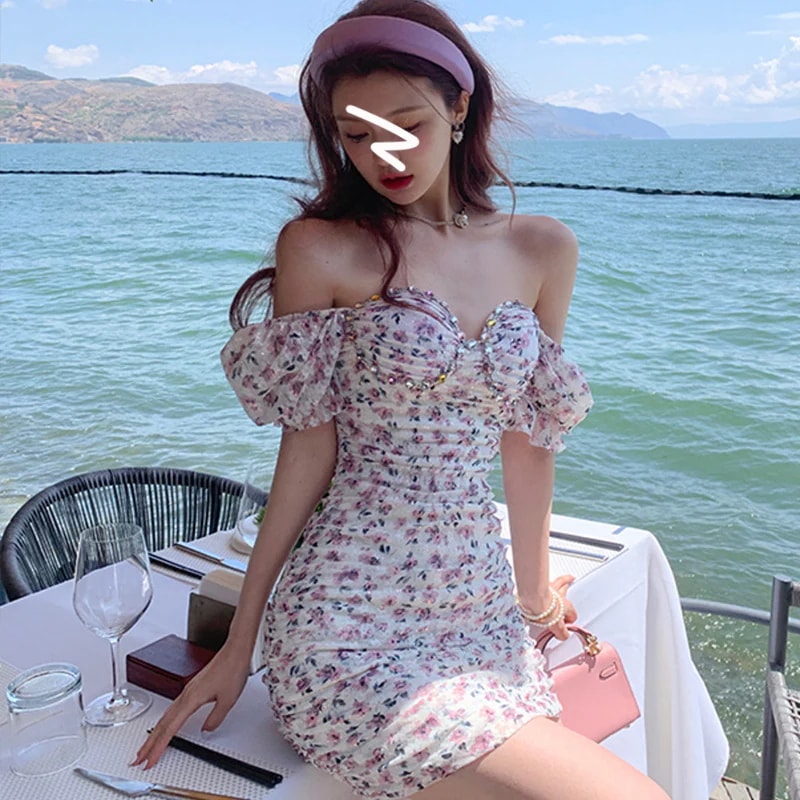 人気花柄ワンピース　タイツワンピ　おしゃれ　パーティードレス　おしゃれ 6,158円