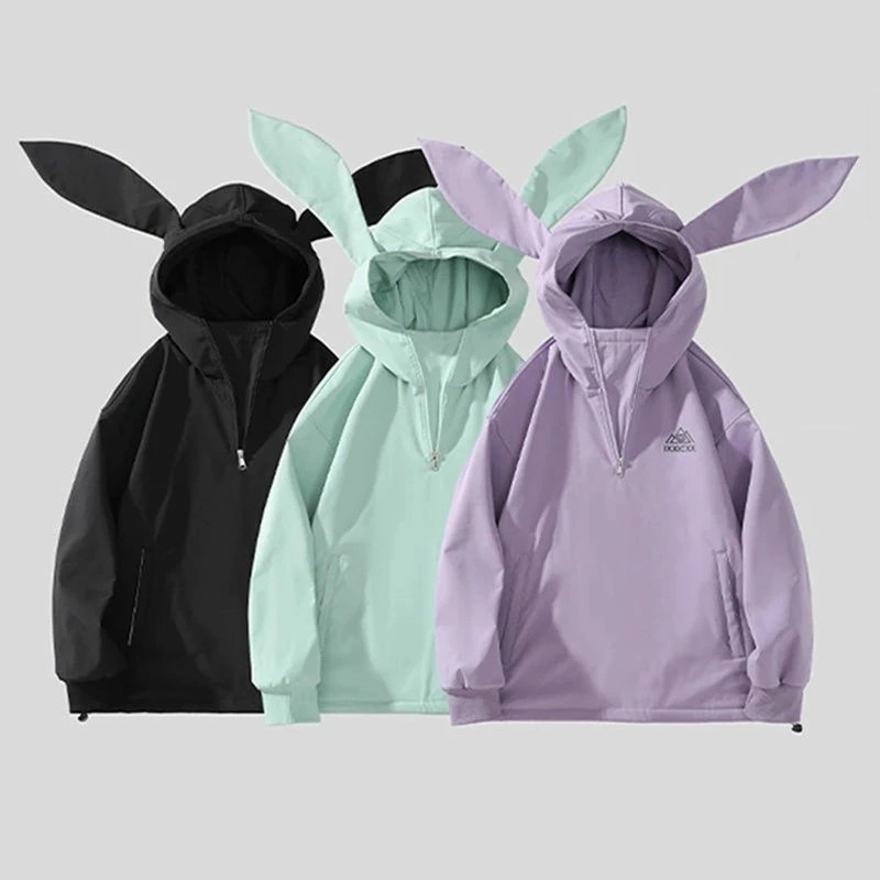 兎耳付き スノボジャケット レディース メンズ スノーボードウェア スキーウェア スノボウェア マウテンパーカー ウィンドウブレーカー 裏ボア ボアジャケット 耳付き 可愛い アウター 大きいサイズ