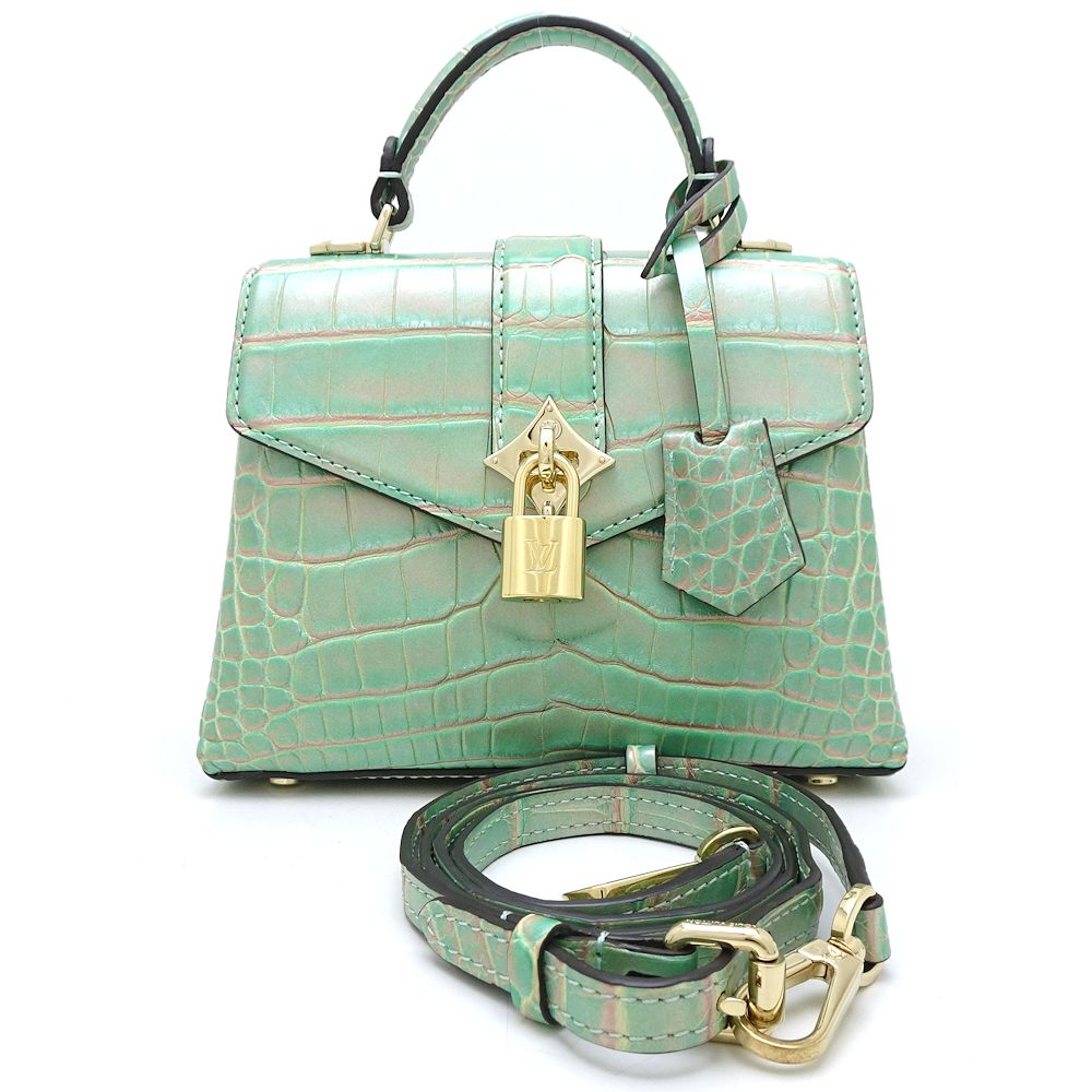 ローズ・デ・ヴァンMINI N81340 ハイシャイニーアリゲーター クロコダイル 2Wayハンドバッグ サマースターダストグリーン/352185【中古】