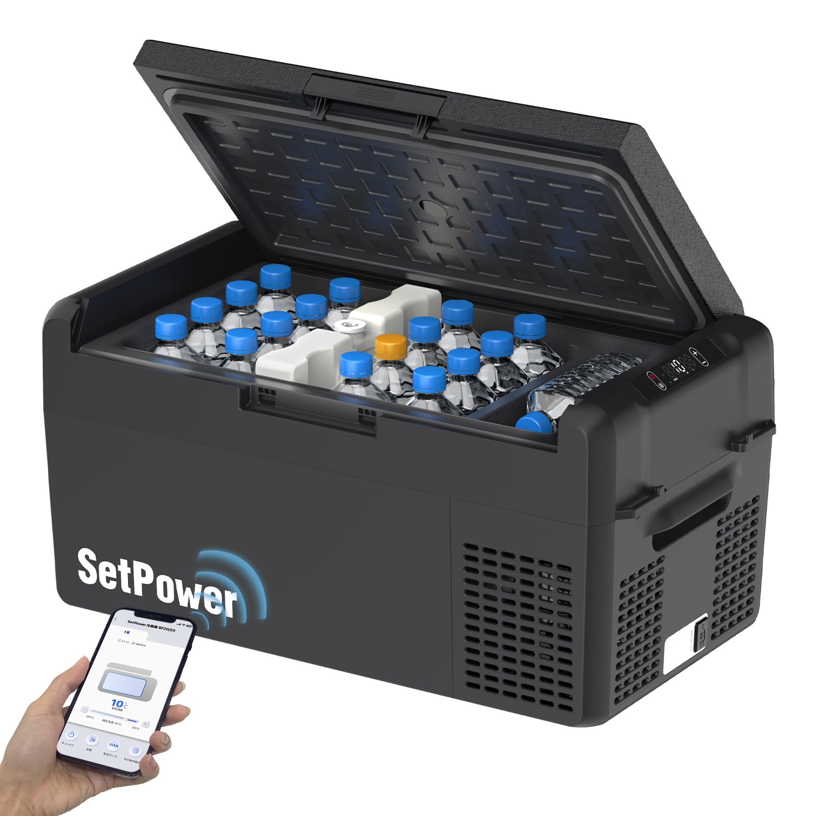 Setpower RF20 車載冷蔵庫 2室【内蔵ハードタイプ保冷剤 50時間持続保冷】20L ポータブル冷凍庫 15mins 急速冷凍 -20℃～20 ℃ アプリ遠隔操作 省エネ 低電圧保護 ポータ