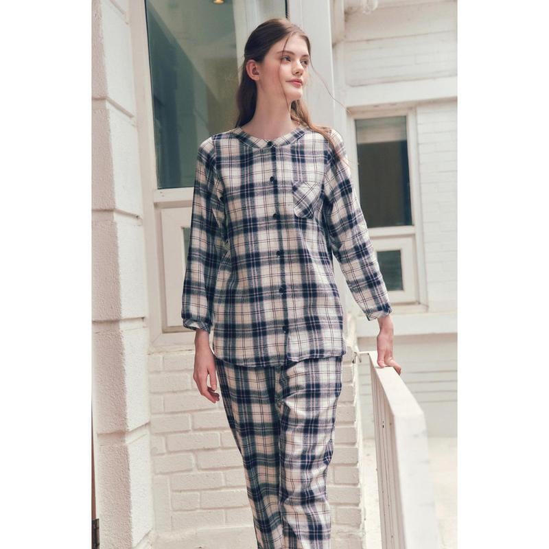 先染め起毛チェックラウンドトップスパンツセットVEVSG