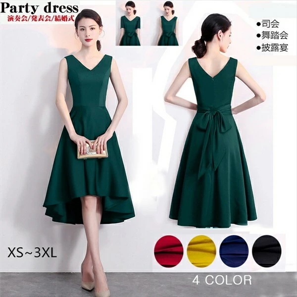 ドレス 膝丈 フィッシュテール ノースリーブ 袖なし アシンメトリードレス ワンピース スレンダーライン ミセス向けドレス イレギュラーヘム パーティードレス 大人 ピアノ 発表会 演出 結婚式 司会